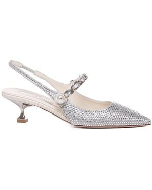 Miu Miu Silk Blend Slingback With Applications - White