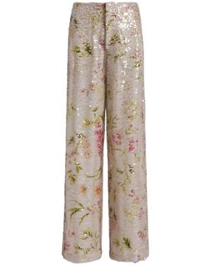 Alberta Ferretti Sequined Floral Print Pants - Natural