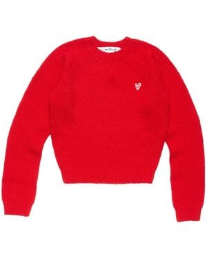 Acne Studios Ribbed Knit Heart Logo Jumper - Red
