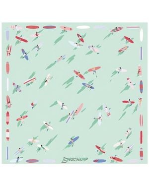 Longchamp En Attendant La Vague Silk Scarf 50 - Blue