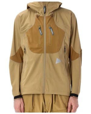 and wander Panelled Hooded Performance Jacket - Natural