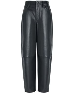 FRAME The Leather Neat Barrel-Leg Leather Pants - Gray