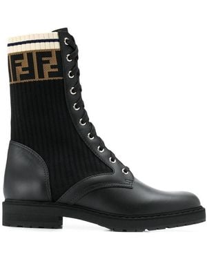 Fendi Rockoko Ff Motif Combat Boots - Black