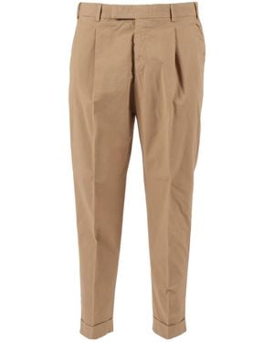 PT01 Pt Torino Pleated Cuffed Trousers - Natural