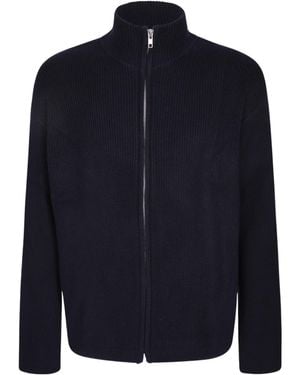 Soft Goat Zip-Up High Collar Cardigan - Blue