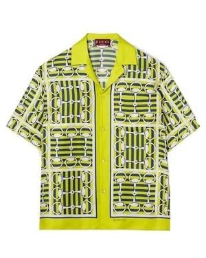 Gucci Printed Silk Twill Bowling Shirt - Yellow