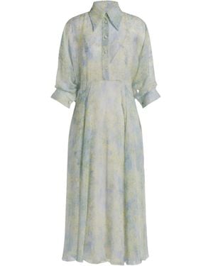 Alberta Ferretti Chiffon Shirt Dress With Floral Print - White