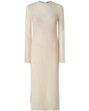 Pinko Sequinned Long-Sleeve Maxi Dress - Natural