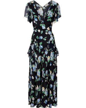 RIXO London Kimmie Floral Ruffled Silk Midi Dress - Black
