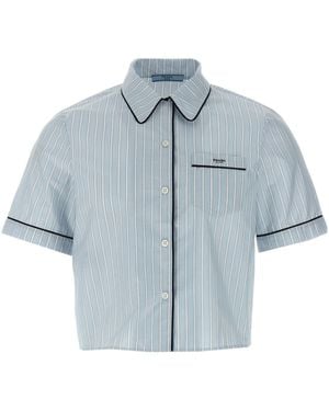 Prada Striped Chambray Bowling Shirt - Blue