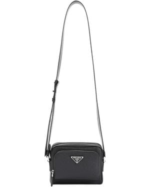 Prada Triangle-Logo Zipped Crossbody Bag - White