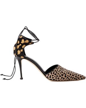 Manolo Blahnik Calf Hair Animal-Print Court Shoes - White