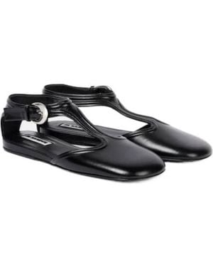 Jil Sander Leather Mary Jane Flats - Black
