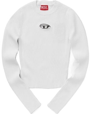 DIESEL M-Valari Logo Plaque Knitted Jumper - White