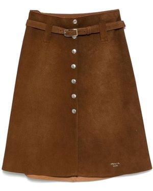 Prada Suede Midi-Skirt - Brown
