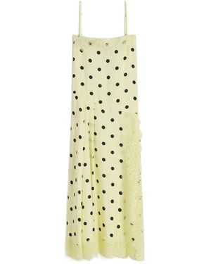 Sportmax Elegant Polka Dot Silk Twill Mini Dress With Pleated Motif - Metallic
