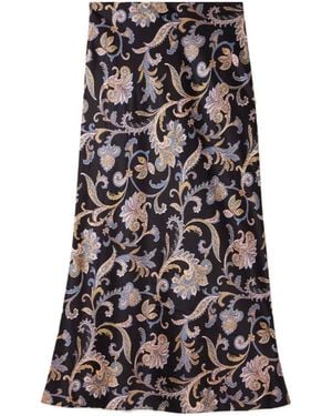 Veronica Beard Clover Paisley-Print Silk-Blend Charmeuse Midi Skirt - Black