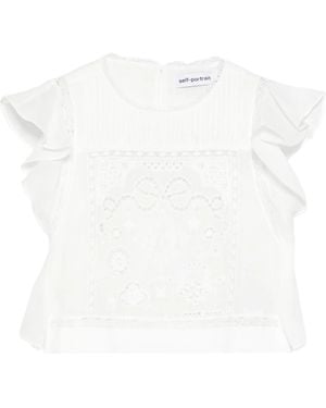 Self-Portrait Lace-Detail Ruffled Cropped Top - White