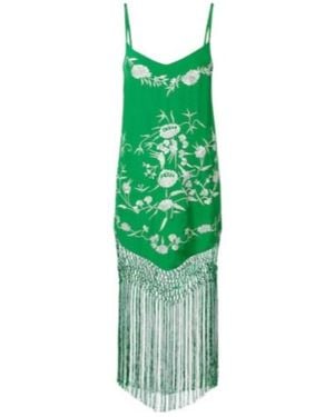 CAMILLA Embellished Embroidered Fringed Silk Minidress - Green