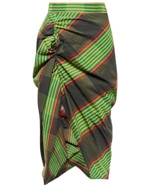 Vivienne Westwood Side Panther Cotton And Linen Midi Skirt - Green