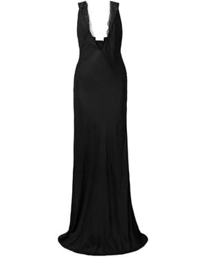 Brandon Maxwell Nude Rhinestone Strap Long Dress - Black