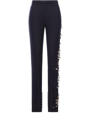 Dries Van Noten Wool Pants With Jewel Applications - Blue
