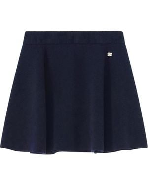 Ganni Wool Blend Elastic Waist Mini Skirt - Blue