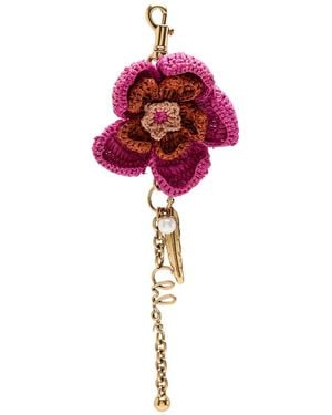 Chloé Floral Raffia And Metal Key Chain - Red