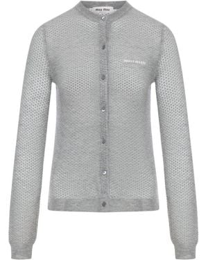 Miu Miu Crewneck Button-Up Cardigan - Grey