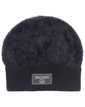 Balmain Logo-Patch Beanie - Blue