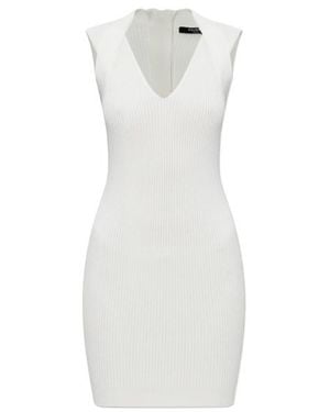 Balmain V-Neck Knitted Mini Dress - White