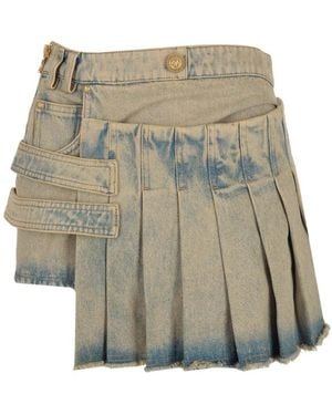 Balmain Pleated Asymmetric Miniskirt - Natural