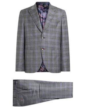 Etro Single-Breasted Wool And Cashmere Suit With Check Motif - Gray