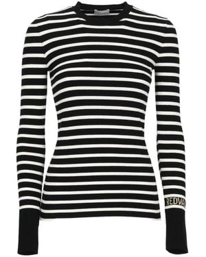 RED Valentino Crew Neck Long-Sleeve Striped Knit Jumper - Black