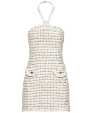 Alessandra Rich Tweed Halterneck Mini Dress W/ Lurex - White