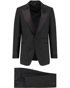 Tom Ford Single-Breasted Satin Suit - Black
