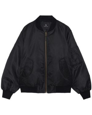 Anine Bing Leon Satin Zipped Bomber Jacket - Blue