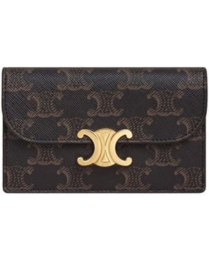 Celine Long Card Holder With Flap Triomphe - Black