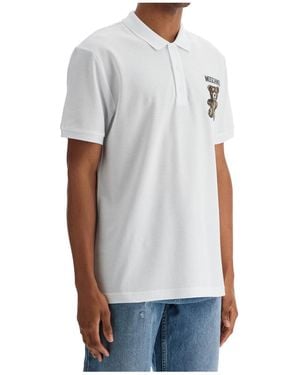 Moschino Teddy Bear-Printed Short-Sleeved Polo Shirt - White