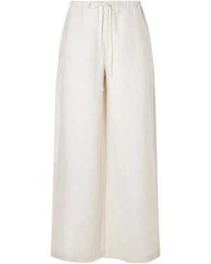 STAUD Linen Mid-Rise Wide-Leg Trousers - White