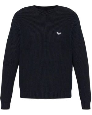 Emporio Armani Logo Embroidered Crewneck Jumper - Blue