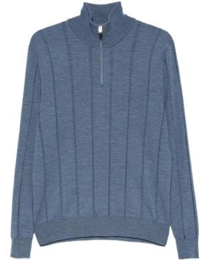 Canali Ribbed Quarter-Zip Jumper - Blue