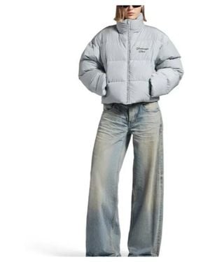 Balenciaga Logo Embroidered Zip-Up Puffer Jacket - Blue