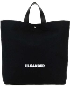 Jil Sander Logo-Print Open Top Tote Bag - Black