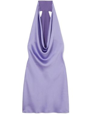 Norma Kamali Draped Satin Halterneck Mini Dress - Purple