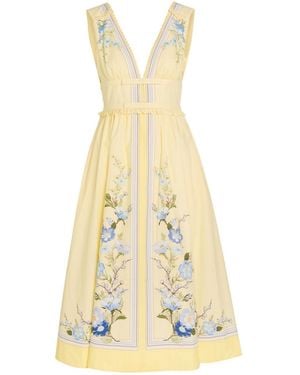 Self-Portrait Floral-Print Cotton-Poplin Midi Dress - White