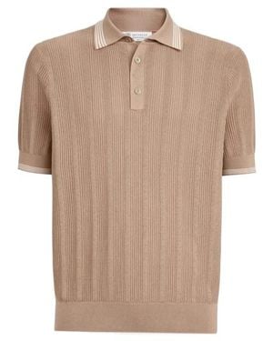 Brunello Cucinelli Cotton Textured Rib-Knit Polo - Natural
