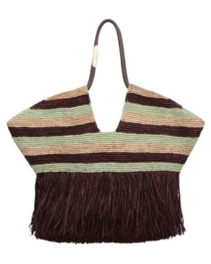 Zimmermann Large Goldentime Striped Fringed Tote Bag - Brown