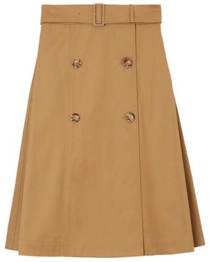 Burberry Belted-Waist Double Breasted Flared Skirt - Natural