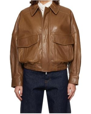 Nour Hammour Long-Sleeved Leather Jacket - Blue